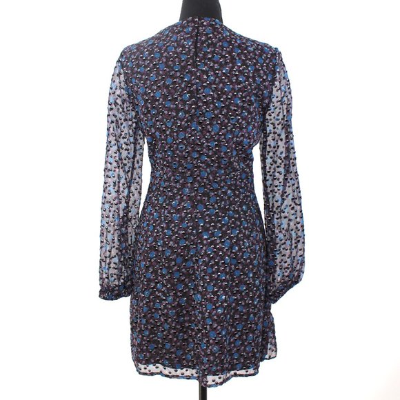 Maje Revano Long Sleeve Floral Black Silver Metallic Printed Mini Dress NEW 2 - Picture 6 of 9